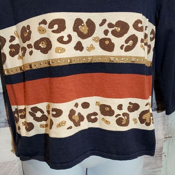 Alfred Dunner Animal Print Stripe Popover Knit LS Blouse Sz L - Picture 4 of 6